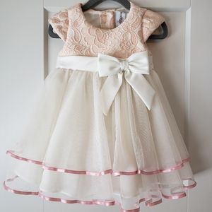 Rare Edition Baby Girl Size 12 Months Ivory, Pink, and White Dress with Bow